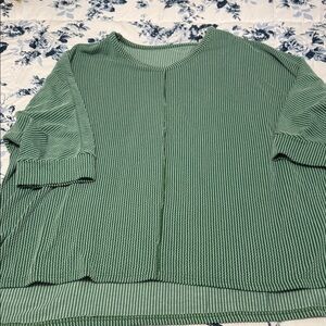 Green Striped V-Neck Top